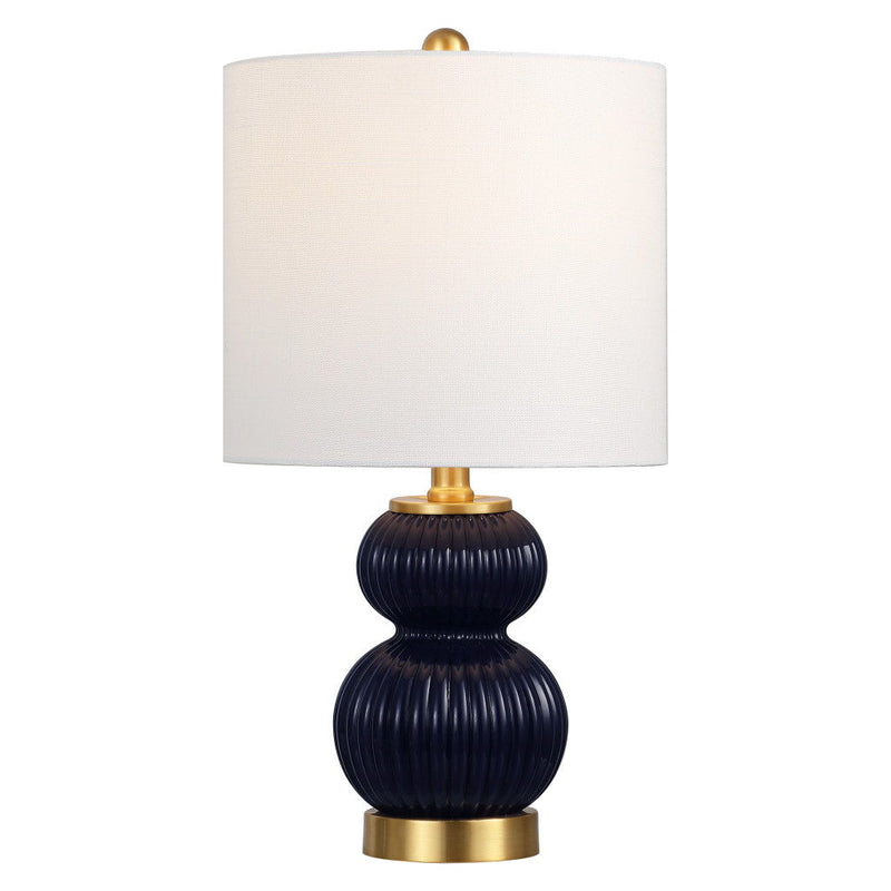 Gourd Table Lamp With Drum Shade - Navy Blue