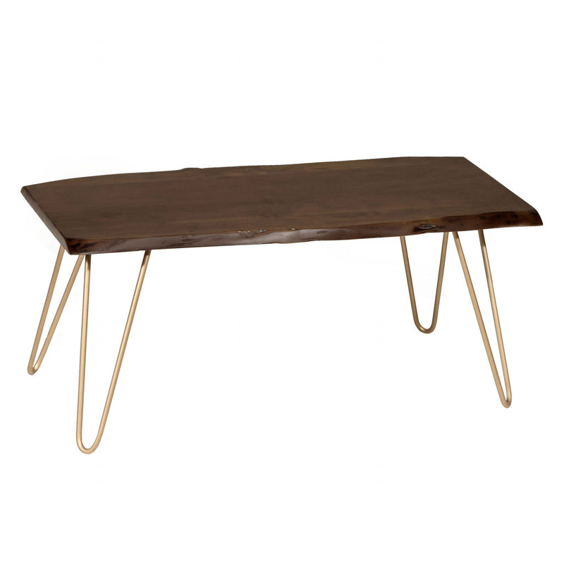 Solid Wood And Iron Coffee Table - Brown And Gold