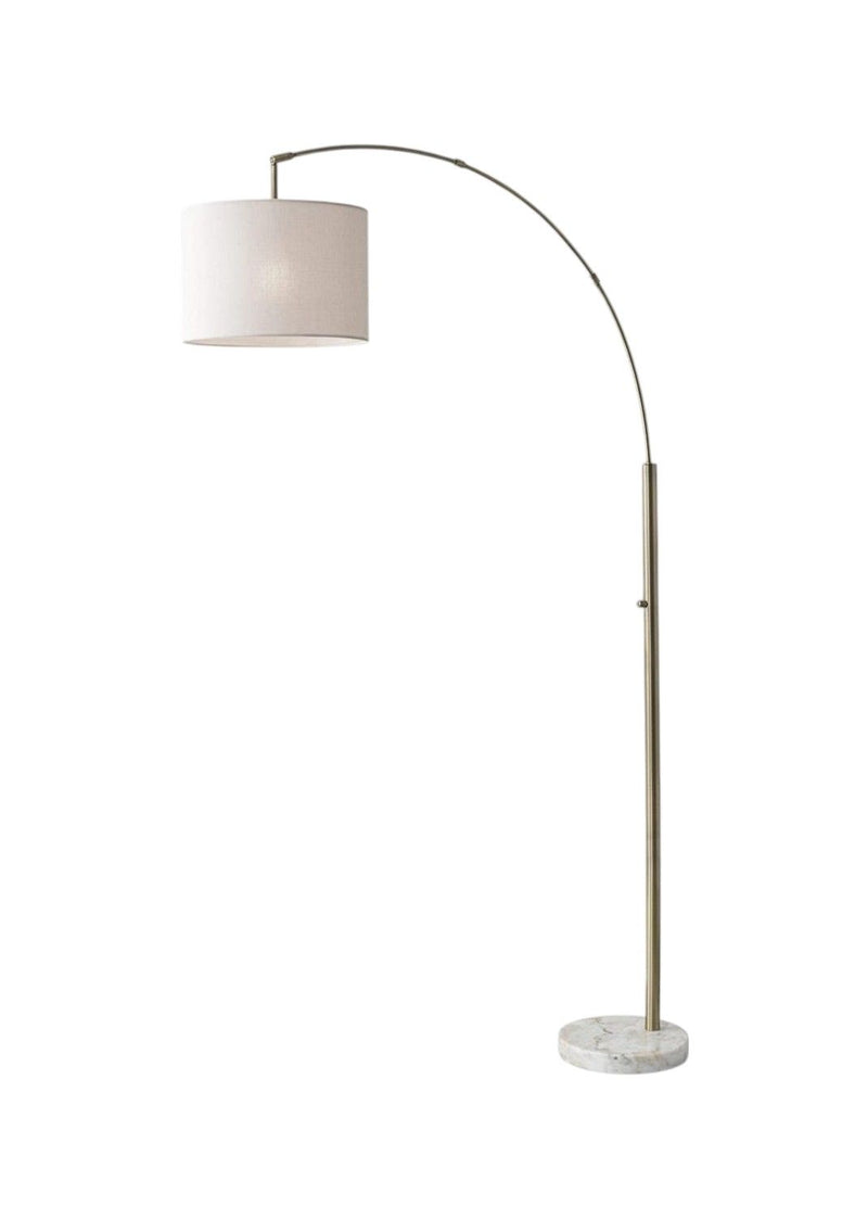 Arc Floor Lamp With Off-White Solid Color Drum Shade - Brass
