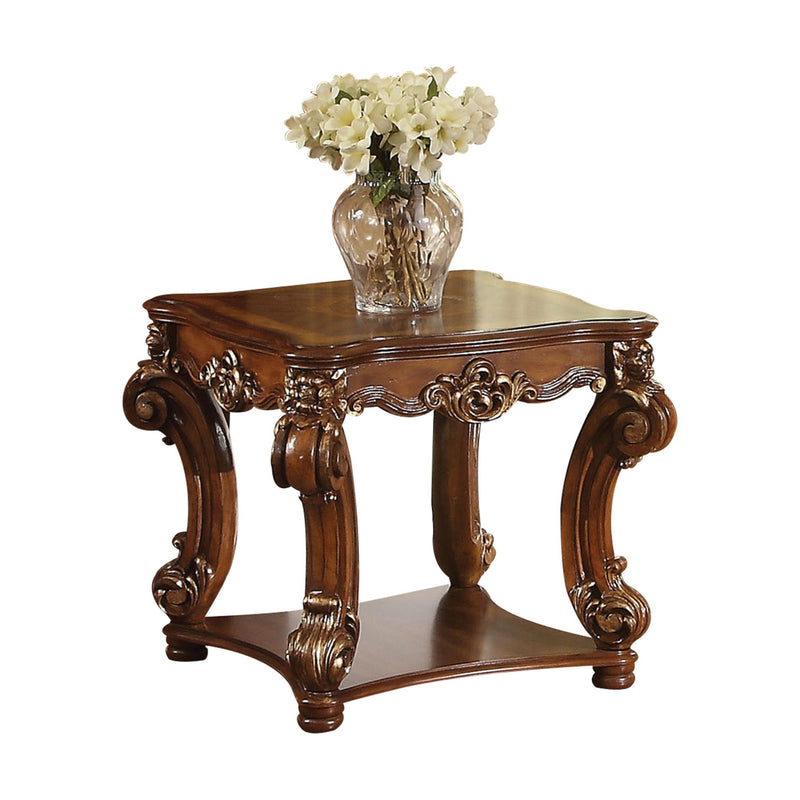Manufactured Wood And Solid Wood Square End Table With Shelf - Cherry