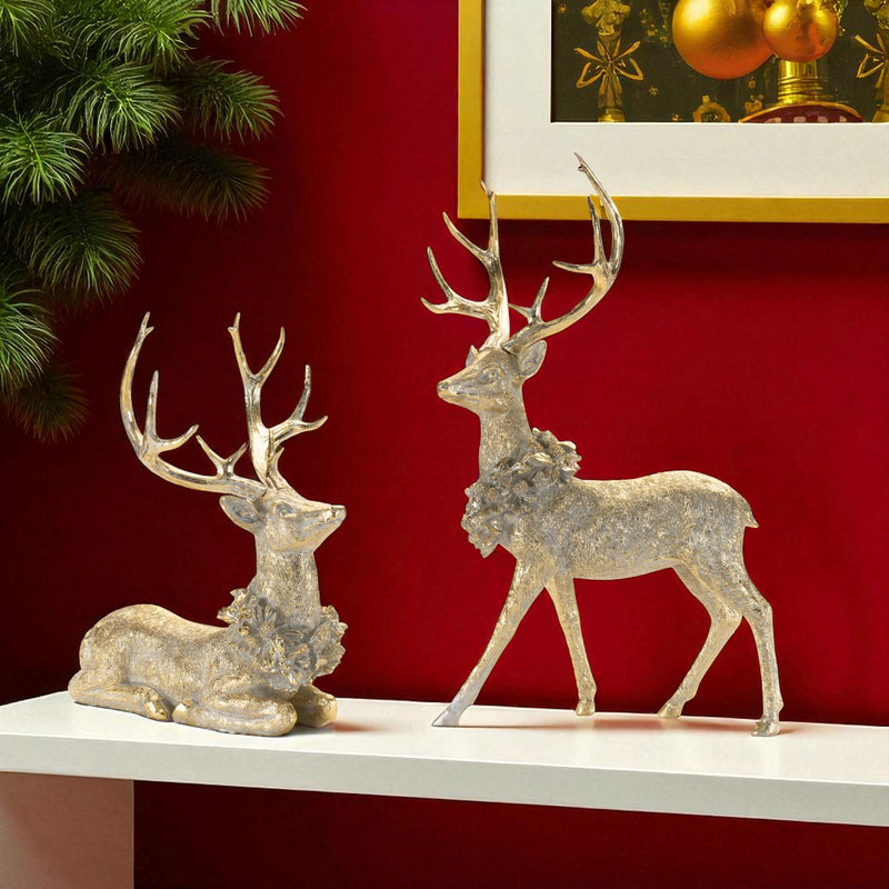 Poly Deer Christmas Figurine (Set of 2) - Gold / Gray