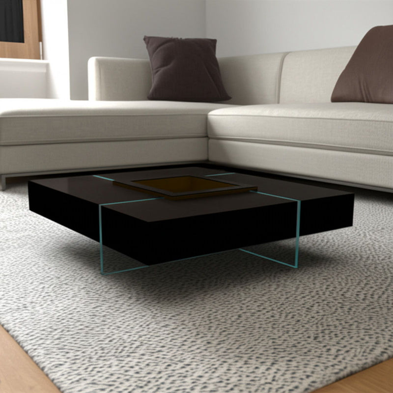 47" Wood And Glass Square Coffee Table - Espresso And Clear