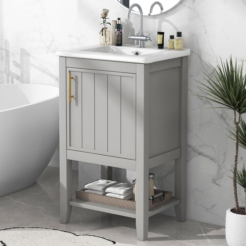 Modern Bathroom Vanity With Sink, Soft-Closing Door And Open Shelf