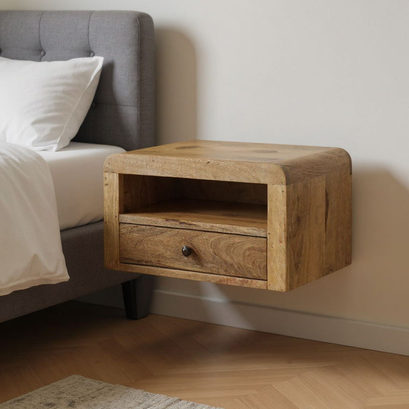 18" Solid Wood One Drawer Floating Nightstand - Oak