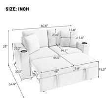 Load image into Gallery viewer, Modern 2 Seater Loveseat Sofa With Pull-Out Bed, Fabric, Built-In USB Ports &amp; Cup Holders
