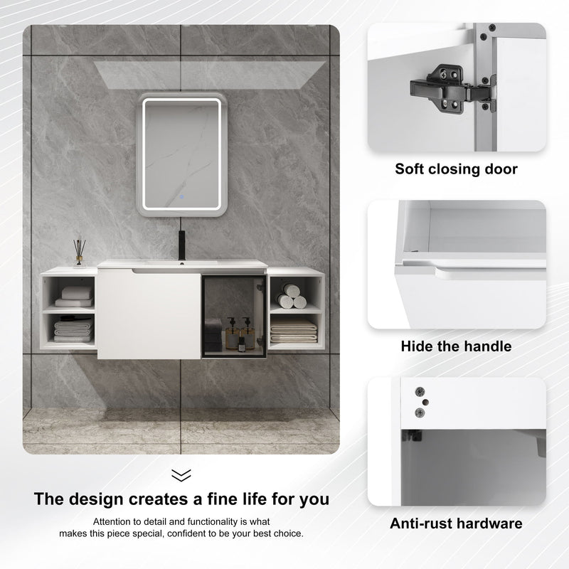 Wall Mounted Bathroom Vanity With Sink, Cabinet & Half Door