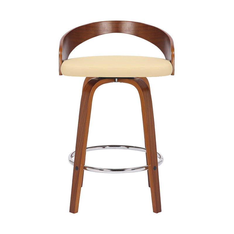 Faux Leather And Solid Wood Low Back Counter Height Swivel Bar Chair - Cream And Brown