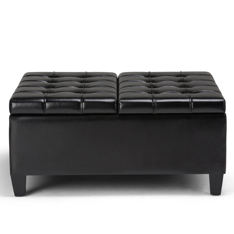 Leather Cocktail Ottoman With Storage - Black / Espresso