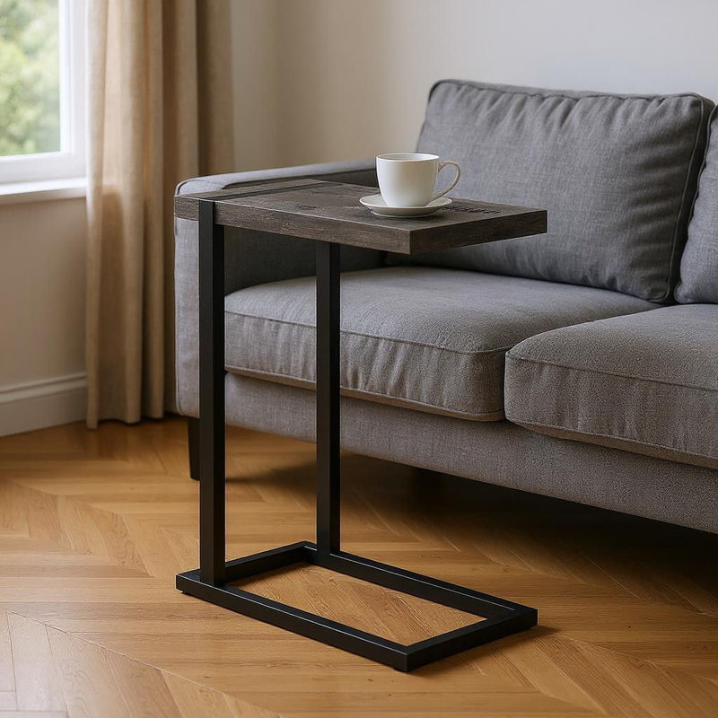 Distressed Wood And Metal End Table - Black