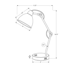 Load image into Gallery viewer, Lighting, Table Lamp, USB Port Included, Nickel Metal, Nickel Shade, Modern - Silver
