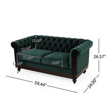 Load image into Gallery viewer, Chesterfield Velvet Loveseat Sofa, 2 Person Rolled Arm Upholstered Couch
