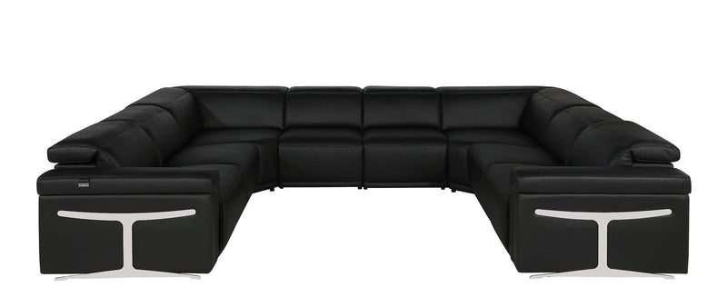 Italian Leather Power Reclining U Shaped Eight Piece Corner Sectional With Console - Black