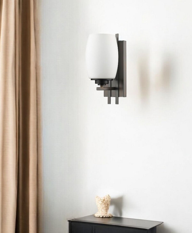 Geometric Wall Sconce With Frosted Glass Shade - Bronze