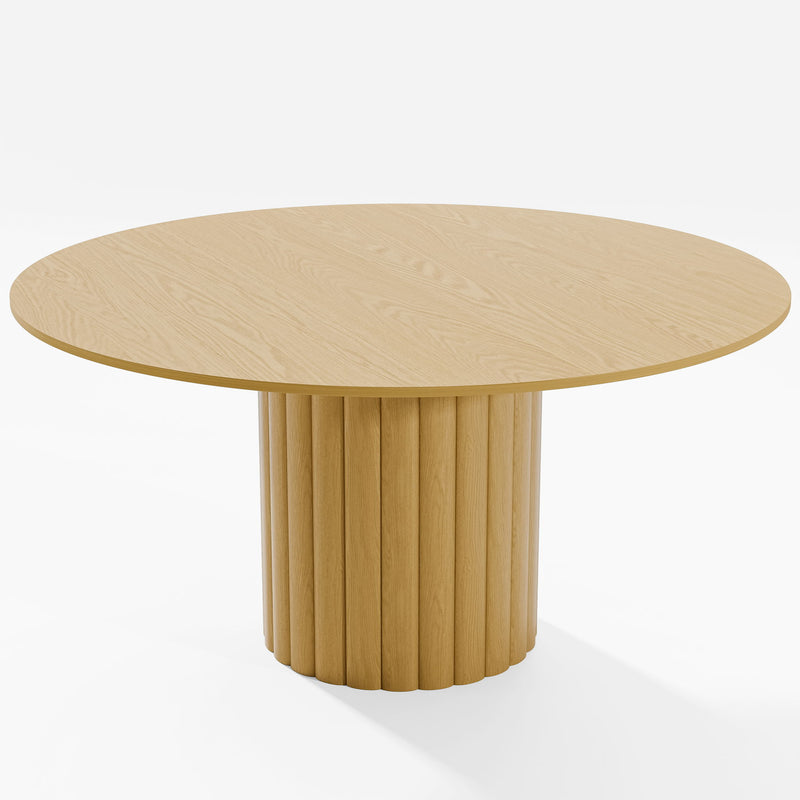 60'' Wood Pedestal Base Round Top Dining Table - Light Brown