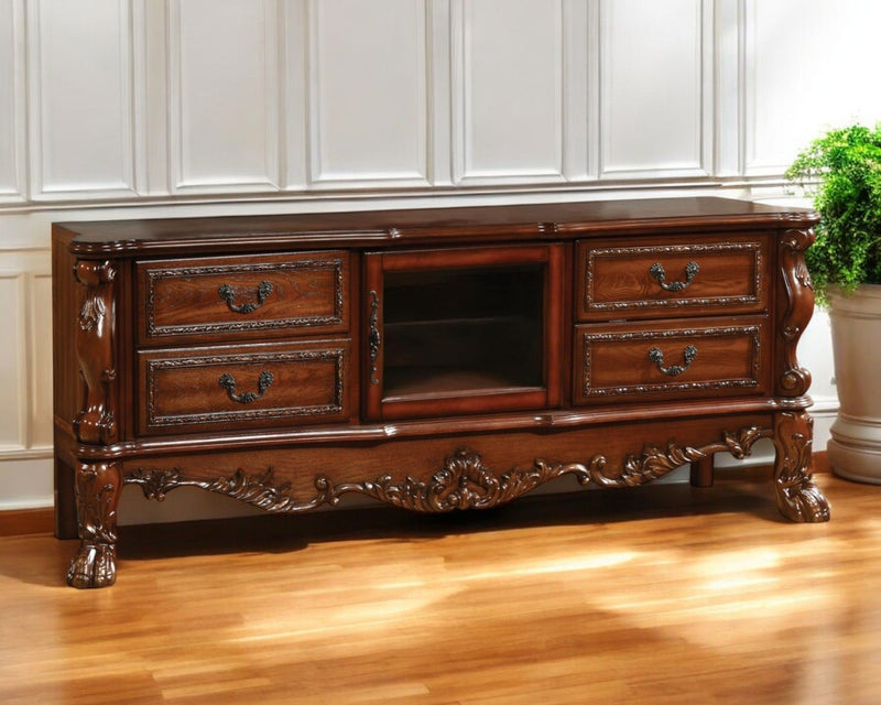 Wood Poly Resin Glass TV Console - Cherry Oak