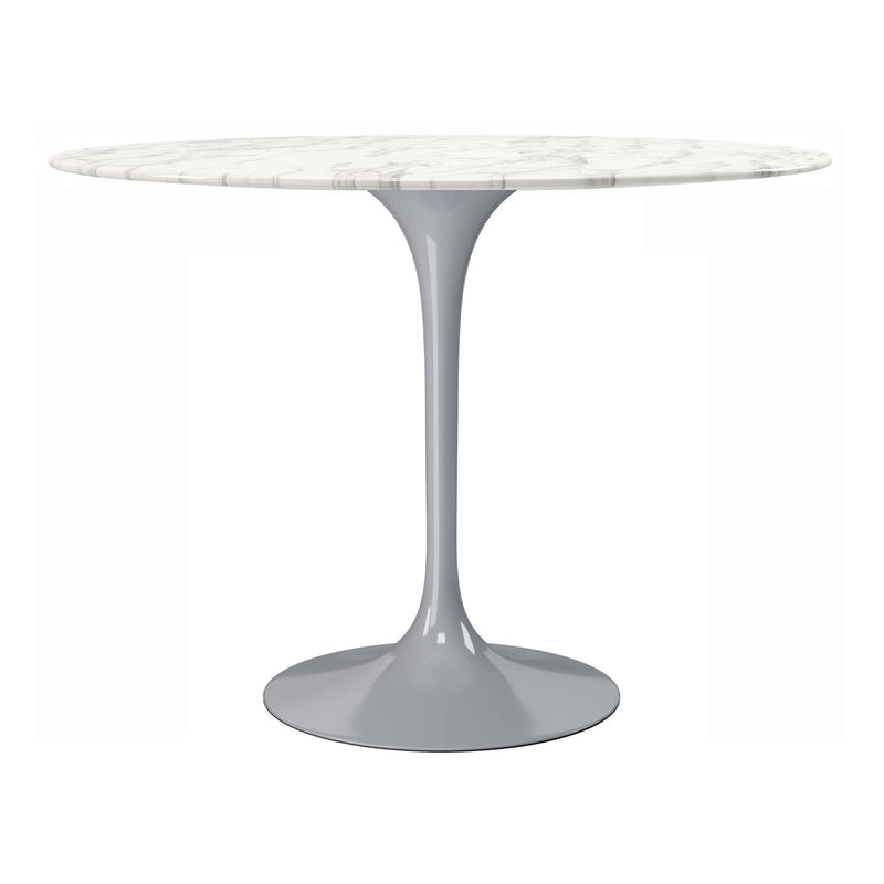 40" Rounded Marble And Metal Pedestal Base Dining Table - Gray / White
