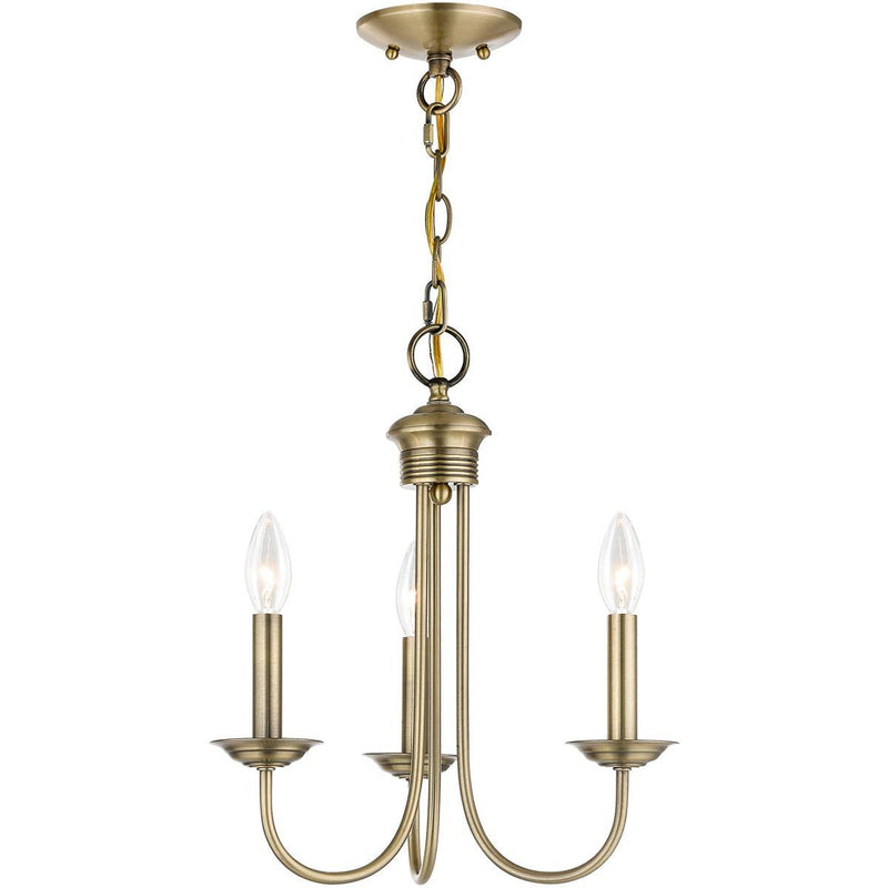 16" Three Light Dimmable Chandelier With Shades - Antiqued Brass