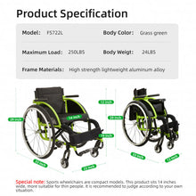 Load image into Gallery viewer, Premium Lightweight Foldable Sport Wheelchair All Body Sturdy &amp; Comfortable 250Lbs Capacity Easy Folding 24" Sports Tires Perfect For Outdoor - Black / Green
