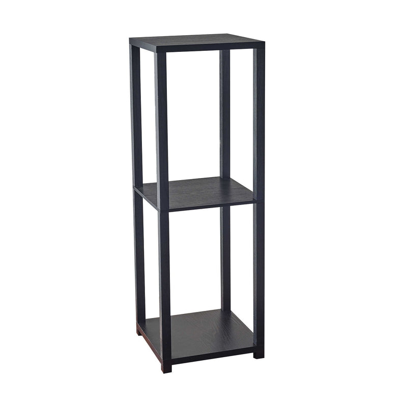 Solid Wood Square End Table With Two Shelves - Black