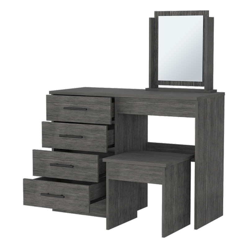 Mirrored Four Drawer Vanity Table - Gray