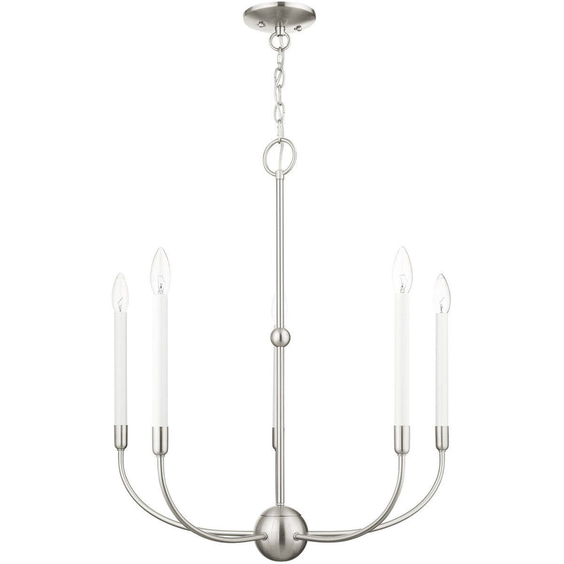28" Five Light Dimmable Chandelier With Shades - Nickel