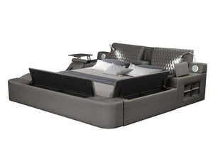 Zoya Smart Multifunctional Queen Size Bed Made with Wood in Gray