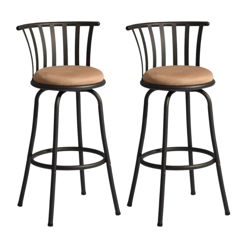 29" Microfiber And Metal Low Back Bar Height Swivel Bar Chairs (Set of 2) - Brown / Black