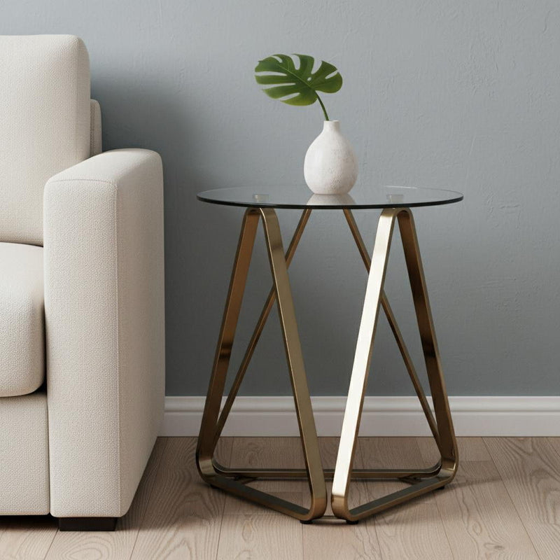 24" Glass Iron Round End Table - Champagne