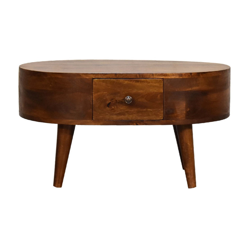 Solid Wood Oval Coffee Table With Drawer - Chestnut