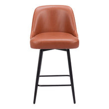 Load image into Gallery viewer, Faux Leather And Steel Counter Height Swivel Bar Chair - Brown And Black
