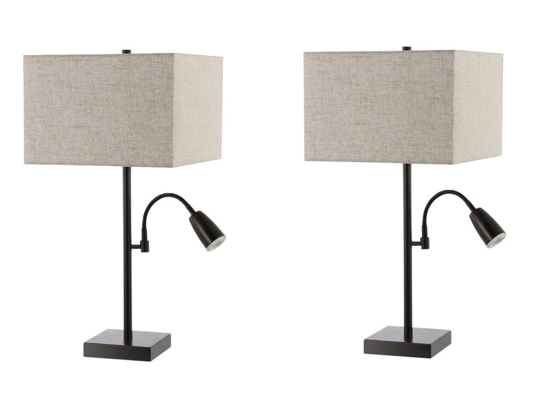 Swing Arm Table Lamps With Square Shades (Set of 2) - Antiqued Bronze
