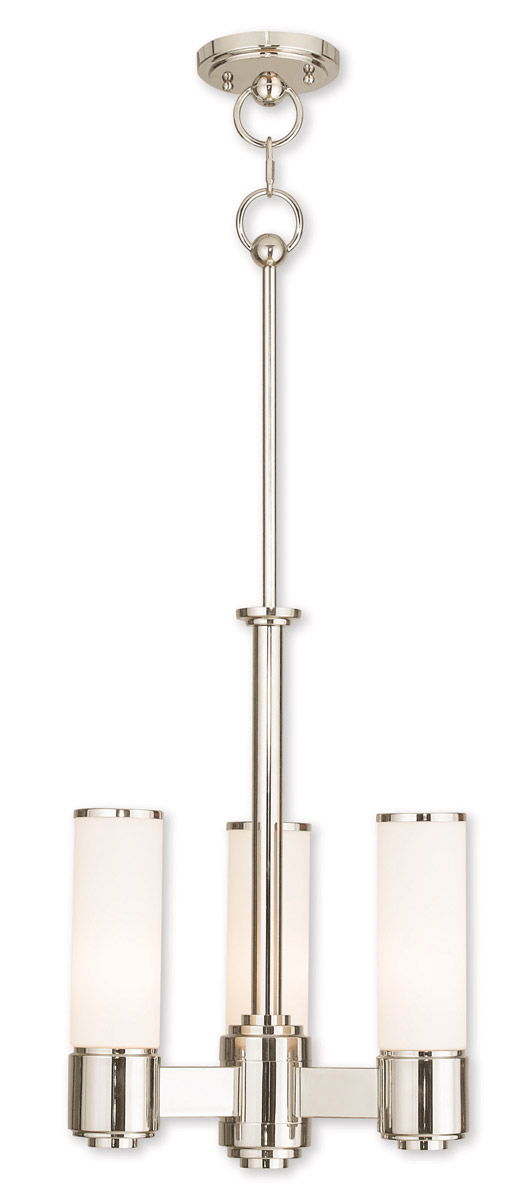 Three Light Metal Dimmable Chandelier With Shades - Nickel / Opal