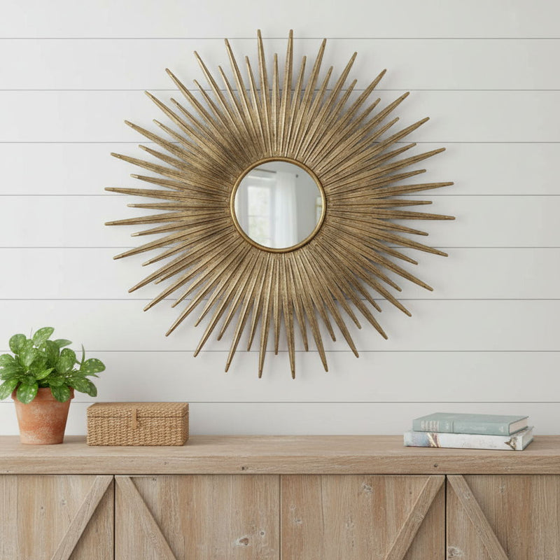 28" Sunburst Iron Framed Accent Mirror - Gold