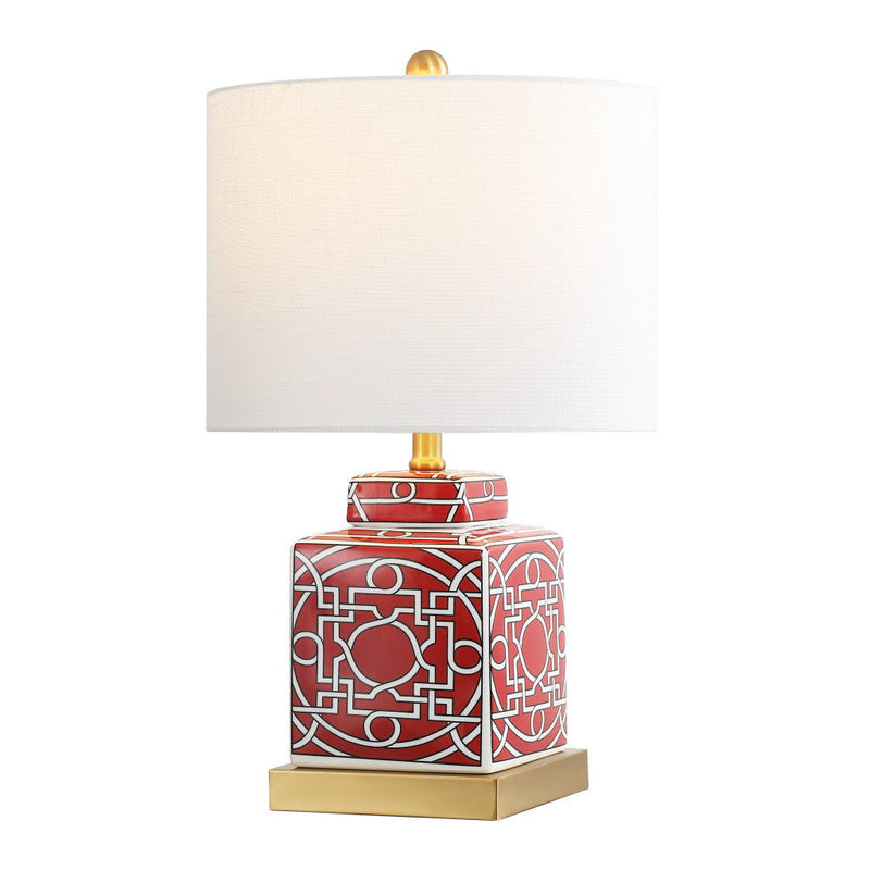Square Table Lamp LED With Drum Shade - Red