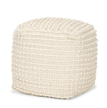 Load image into Gallery viewer, Wool Striped Cube Pouf Ottoman - Beige / Cream
