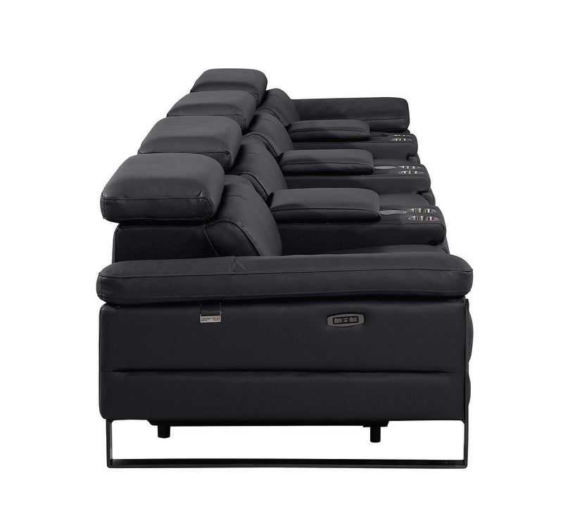 Top Grain Leather Reclining Metal USB Sofa (720350) - Black