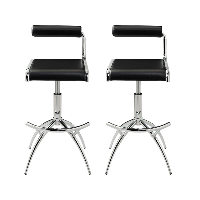 Faux Leather And Metal Low Back Adjustable Height Bar Chairs (Set of 2) - Black And Silver