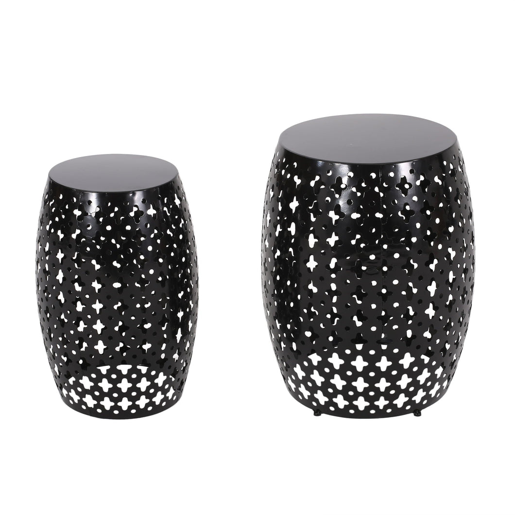 Modern Outdoor Metal End Table Set With Durable Iron Frame - Black