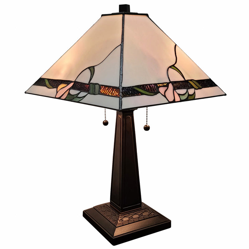 Metal Two Light Candlestick Table Lamp With Ivory Shade - Dark Brown