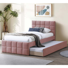 Load image into Gallery viewer, Contemporary Style Bed With Trundle Upholstered Headboard And Footboard Grid Pattern
