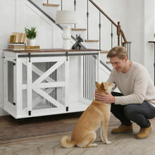 Load image into Gallery viewer, Mobile Dog Crate With Flip Top Feeding Door, Dual Access &amp; 5 Caster System (2 Locking) - Brown White
