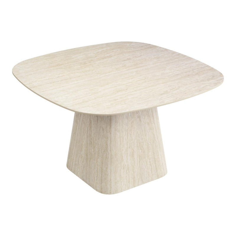 Sintered Stone And Wood Pedestal Base Square Dining Table - Natural