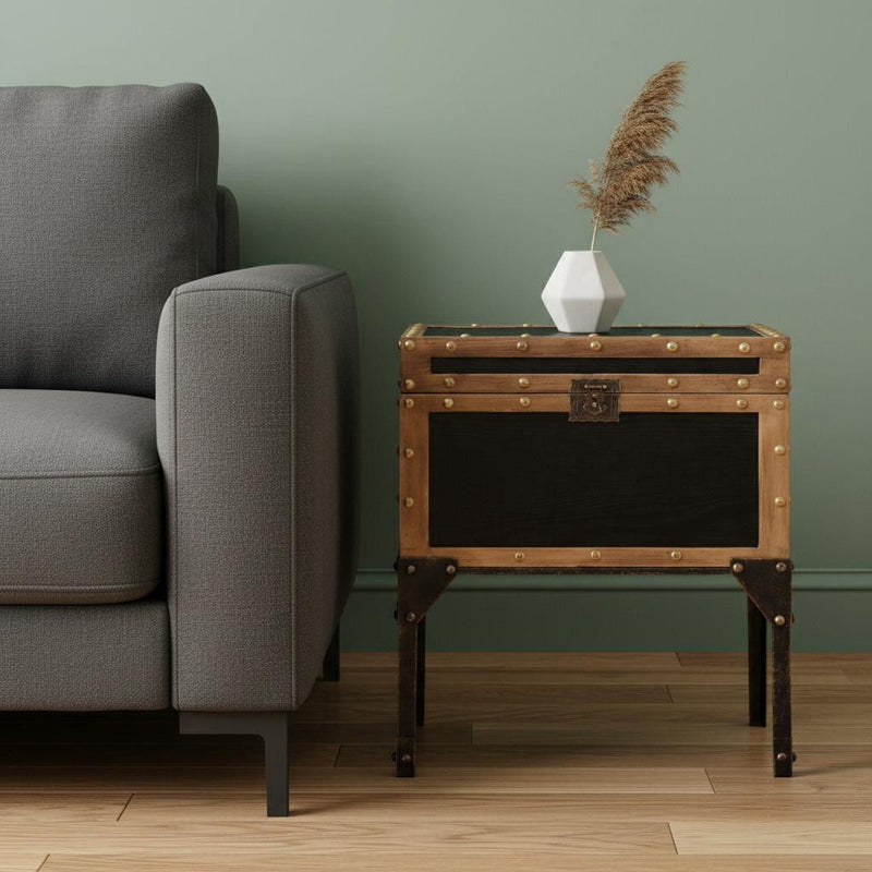 Manufactured Wood And Iron Square End Table - Black