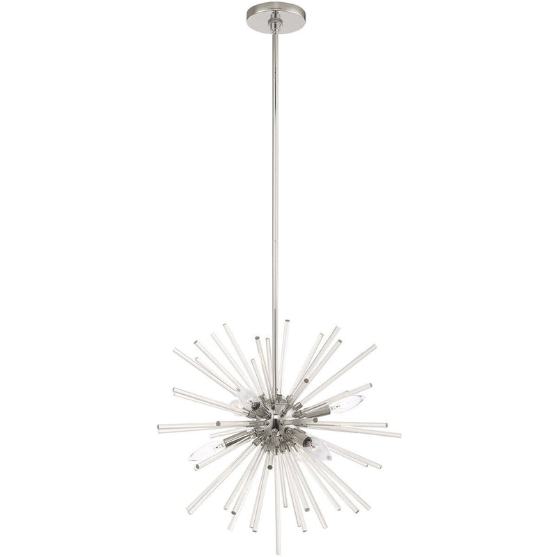 25" Six Light Dimmable Chandelier With Shades - Silver