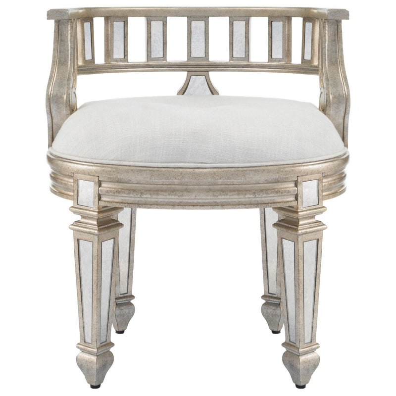 Linen Metallic Round Ottoman - Cream / Silver