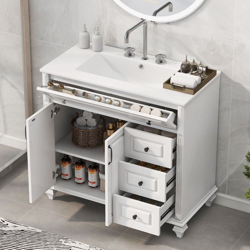Modern Bathroom Vanity With Sink, 3 Drawers & 2 Doors