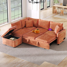 Load image into Gallery viewer, Convertible Sofa Bed Sectional Sofa Sleeper L-Shaped Sofa With A Storage Ottoman, Two Pillows, Two Power Sockets And Two USB Ports For Living Room
