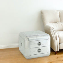 Load image into Gallery viewer, Aluminum Aviator Trunk Style Square End Table With Two Drawers - Silver
