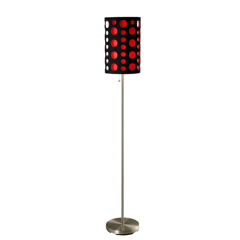 Steel Novelty Floor Lamp With And Red Drum Shade - Silver / Black
