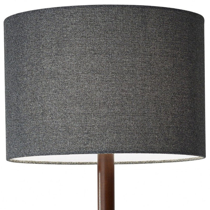 Solid Wood Floor Lamp With Dark Gray Fabric Drum Shade - Brown